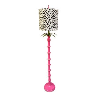 Bright Pink Bamboo Palm and Leopard Floor Lamp For Sale