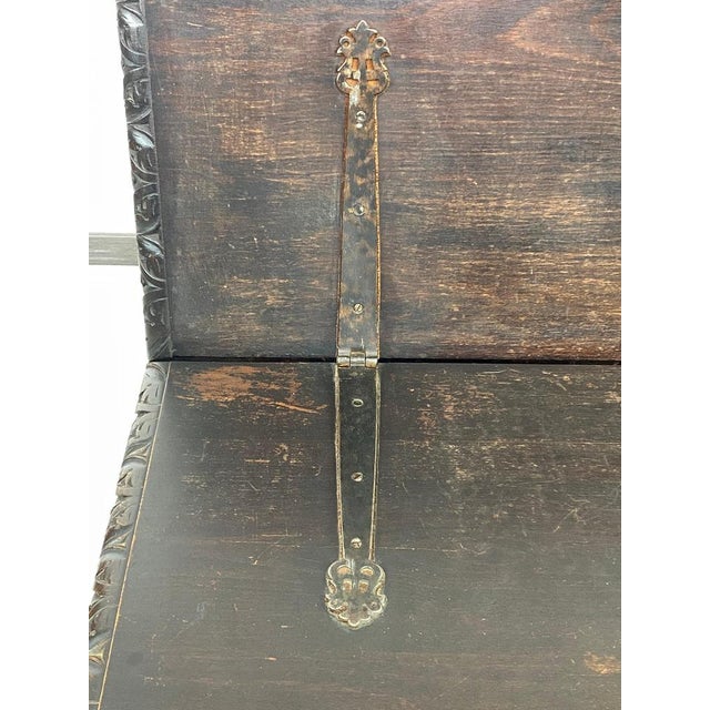 Spanish Renaissance Carved Chestnut and Iron Bench, 19th Century For Sale - Image 6 of 12