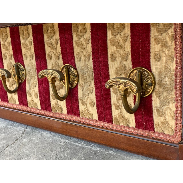 1950s Italian Design Midcentury Brass and Velvet Wall Coat Rack For Sale - Image 9 of 10