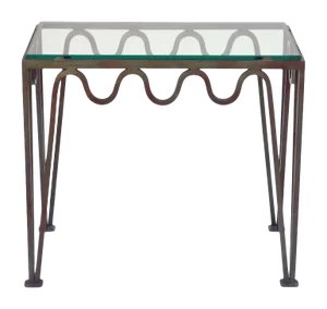 Contemporary "Méandre" Verdigris Iron and Glass Side Table