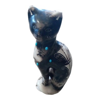 Gorgeous Signed Horse Hair Raku Ceramic Cat Figurine For Sale