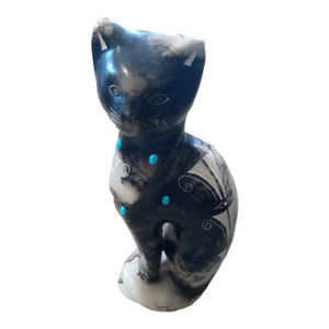 Gorgeous Signed Horse Hair Raku Ceramic Cat Figurine