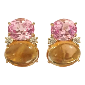 Christina Addison 18kt Yellow Gold Large Gum Drop™ Earrings With Pink Topaz, Citrine and Diamonds
