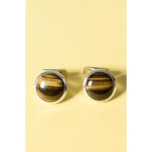 Vintage Silver and Tigereye Cufflinks by Arvo Saarela, 1975 For Sale - Image 3 of 8