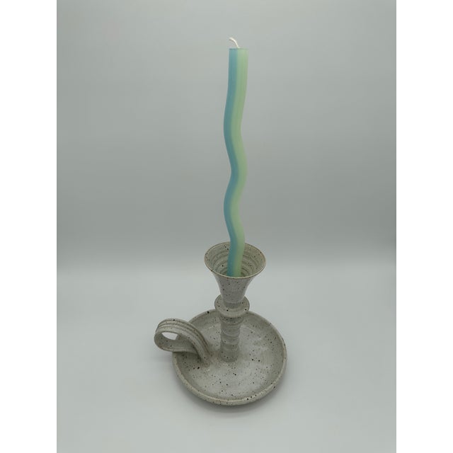 Mid 20th Century Vintage Soft White Speckeled Ceramic Candle Holder For Sale - Image 5 of 7