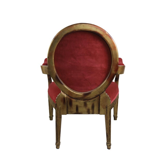 Pair of Vintage French Louis XVI Style Giltwood Carved Armchairs For Sale - Image 9 of 11