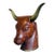 Mid 20th Century Modern Carved Wood Bull Bust Sculpture With Brass Horns For Sale