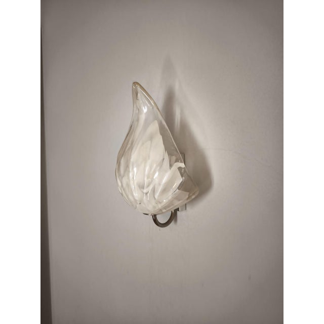 Leaf Wall Lamps in Transparent and White Murano Glass from La Murrina, 1980s, Set of 2 For Sale - Image 12 of 18