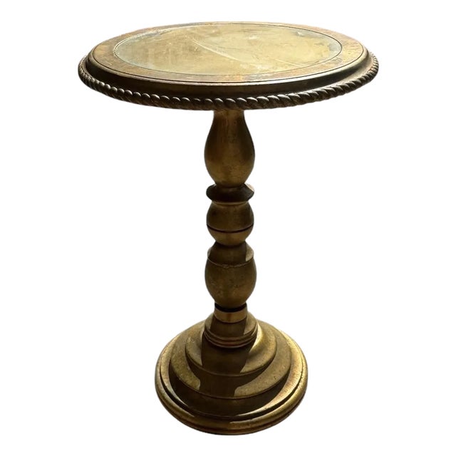 Hollywood Regency Gold Leaf Round Pedestal Side Table For Sale