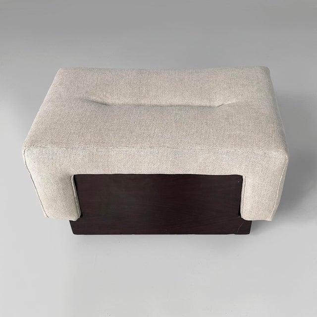 Modern Italian Rectangular Pouf in Wood and Beige Fabric, 1970s For Sale - Image 3 of 17
