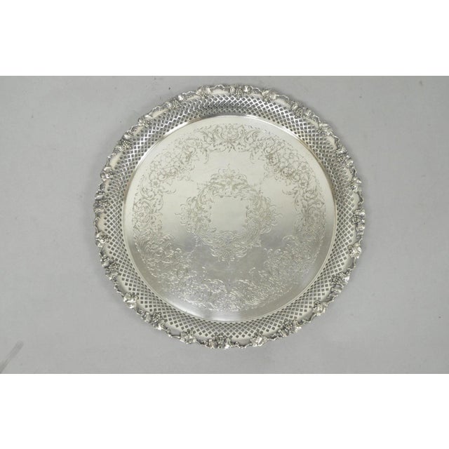 Vintage Victorian EG Webster & Son (International Silver Co) Silver Plated Round Scalloped Tray (6488/12) with Reticulated...