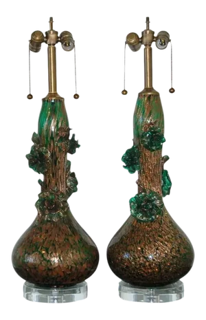 Marbro Murano Glass Flower Lamps Green