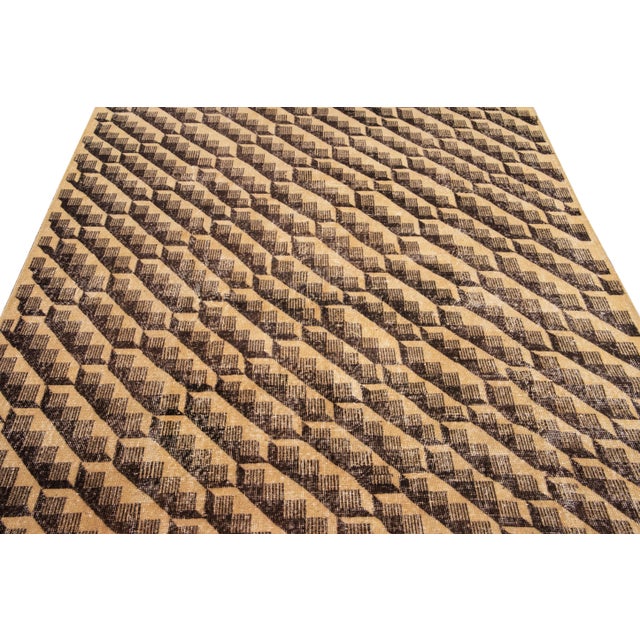 Art Deco Vintage Turkish Handmade Abstract Art Deco Wool Rug For Sale - Image 3 of 10