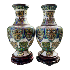 Pair of Mid 19th Century Chinese Cloisonné Enameled Archaistic Vases, Qing Dynasty