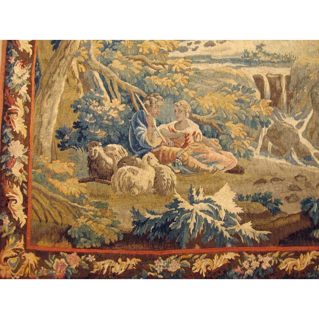 French 18th Century French Pastoral Landscape Tapestry, with a Couple and Their Flock For Sale - Image 3 of 4