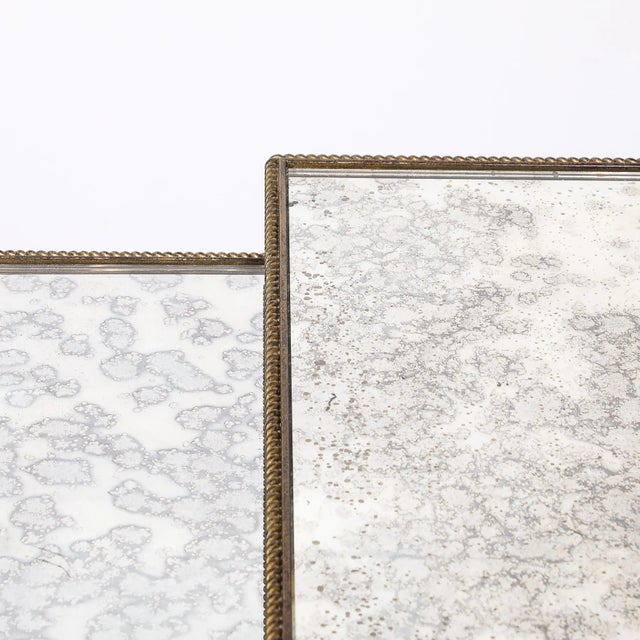 Set of 3 Art Deco Gilt Bronze Rope Form Nesting Tables W/ Antiqued Mirror Glass For Sale - Image 13 of 18