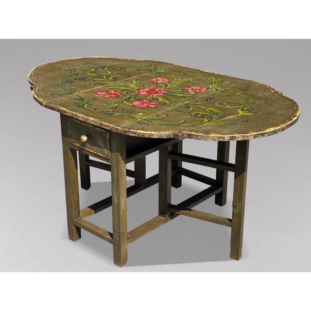 Vintage Italian Green Painted Drop-Leaf Table, 1920 For Sale - Image 12 of 12