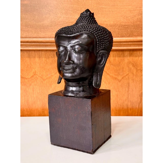 Antique U Thong Bronze Buddha Head Thailand For Sale - Image 4 of 10
