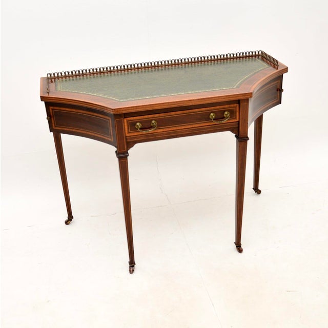 Antique Edwardian Writing Table with Leather Top, 1900s For Sale - Image 3 of 11