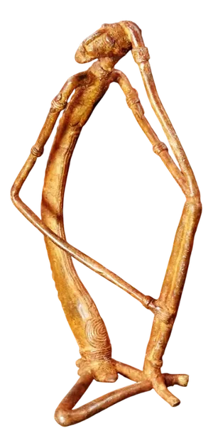 Dogon Nommo Crocodile Statue in Bronze with Brown Patina and Red Highlights, Mid-20th Century