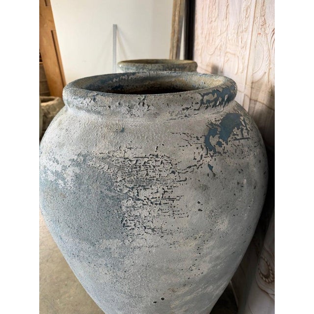 Pair of Large Antique Terracotta Urns With Weathered Blue Patina For Sale - Image 11 of 17