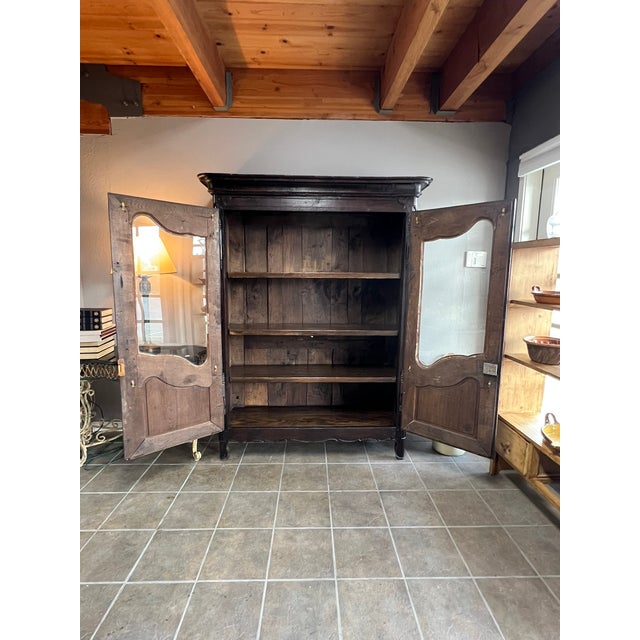 Coffee Early 19th Century French Provincial Solid Oak Glass Door Armoire For Sale - Image 8 of 11