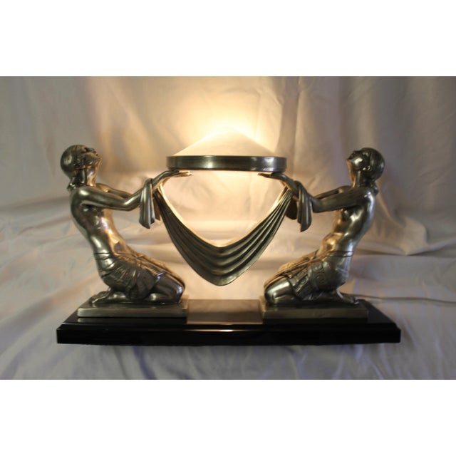 Art Deco Lady Lamp Silvered Bronze Alabaster Shade For Sale - Image 12 of 18