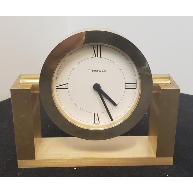 Small Battery Operated Tiffany Co Brass Swivel Desk Clock