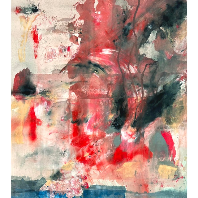 Figurative Bold Abstract and Figurative Composition in Blue and Red Acrylic on Paper by Ricardo De Silva For Sale - Image 3 of 5
