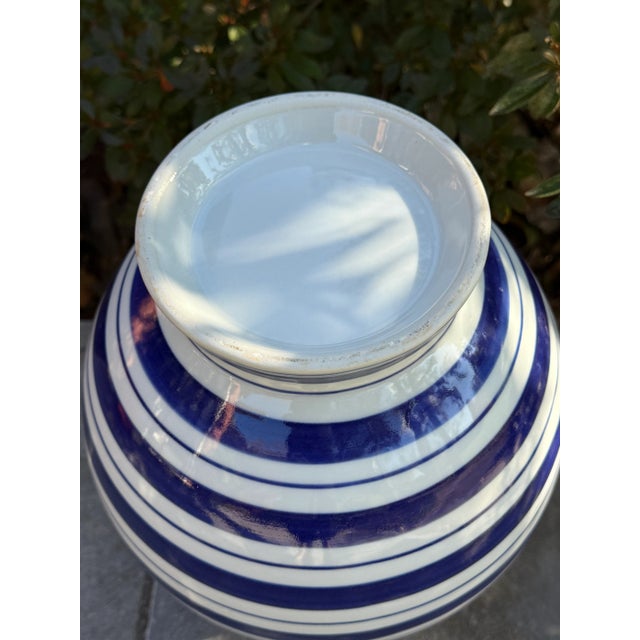 Navy Blue Large Contemporary Blue and White Striped Porcelain Vase For Sale - Image 8 of 8