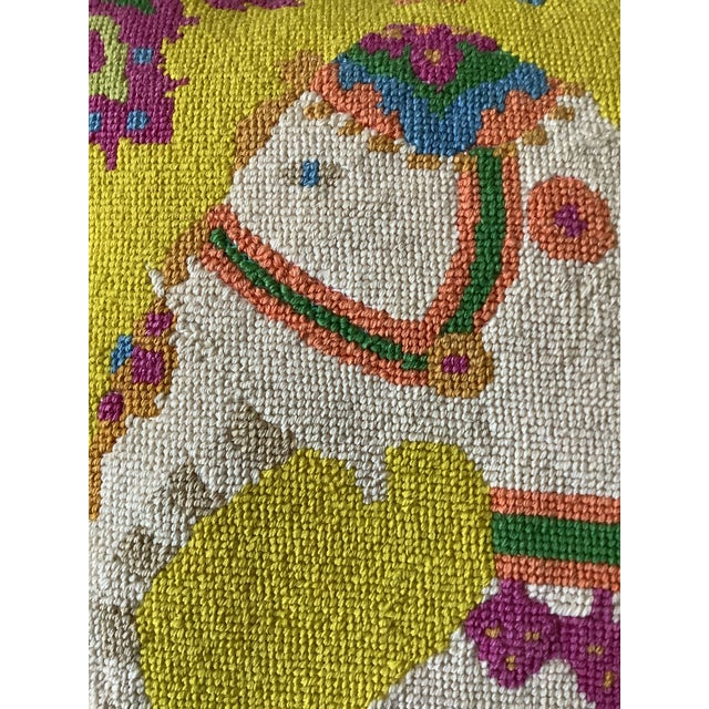 Vintage Hand Made Needlepoint Pillow Indian Style Decorated Elephant For Sale - Image 4 of 12