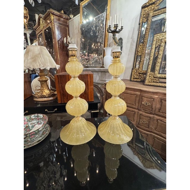 Glass Gold Murano Glass Ball Form Lamps For Sale - Image 7 of 7