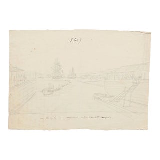 Port - Original Pencil on Paper - 18th Century 18th Century For Sale