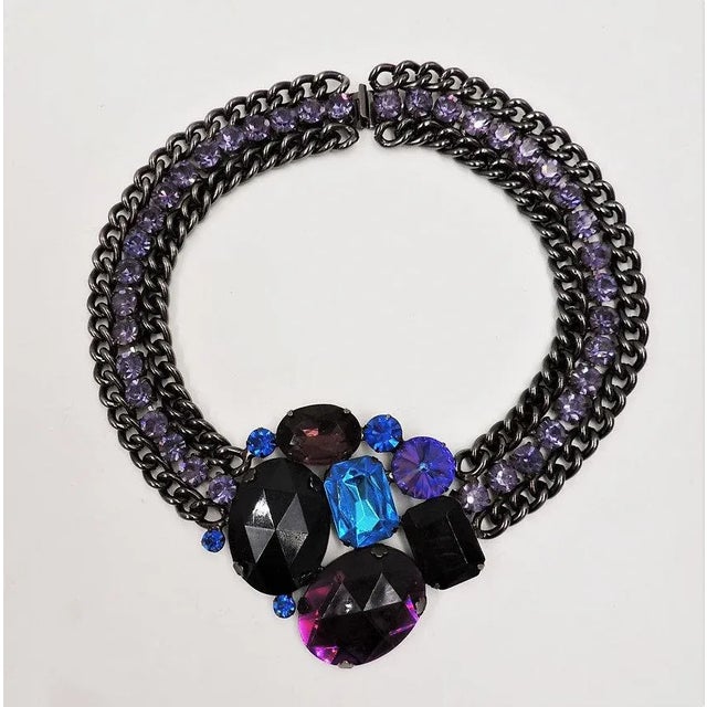 1980s 1980s Delizza & Elster for Alexis Kirk Book Piece Darkened Metal Rhinestone Necklace For Sale - Image 5 of 10