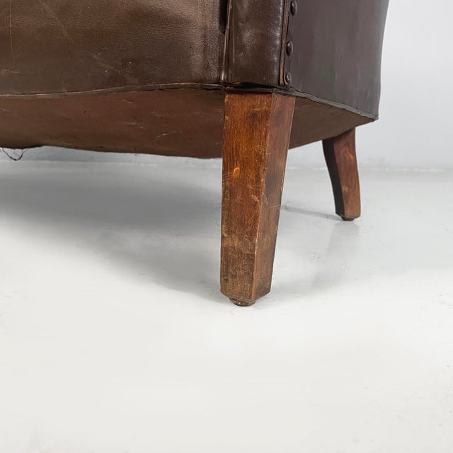 Italian Art Deco Brown Leather 2-Seater Sofa from Saracchi, 1930s For Sale - Image 18 of 18