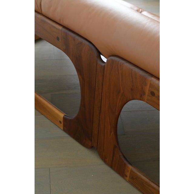 Mid-Century Modern Three-Seat Sling Sofa, Oak & Leather, Attributed to Lou Hodges 1970s For Sale - Image 3 of 7