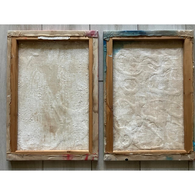 1970s Pair of Abstract Paintings on Canvas, Signed "Hill '73", Labeled St. Martins College of Art For Sale - Image 11 of 11