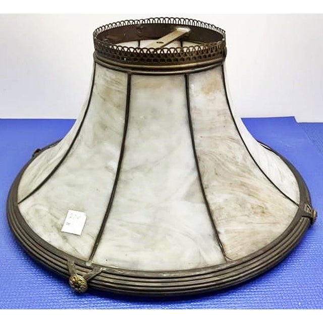 Antique Curved Slag Glass Bronze Lamp Shade For Sale In West Palm - Image 6 of 9