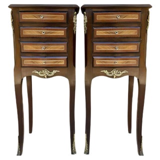 French Louis XV Tulipwood Veneer Bedside Tables or Nightstands, Set of 2 For Sale