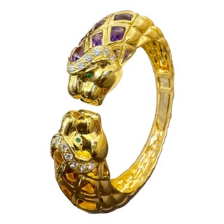 Diamond & Amethyst, Citrine Cuff Bangle 18 Kt Gold 57 Gm By Robert Wander Winc For Sale