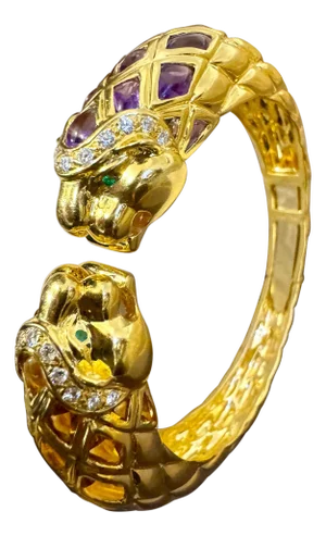 Diamond & Amethyst, Citrine Cuff Bangle 18 Kt Gold 57 Gm By Robert Wander Winc
