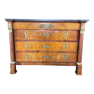 19th Century French Empire Marble Top Commode Chest of Drawers
