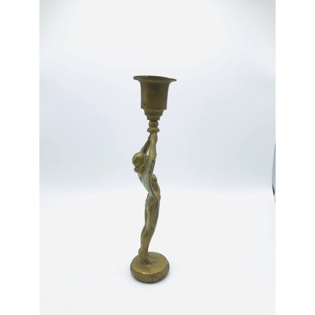 Vintage Brass Winged Victory Figure Candle Holder For Sale - Image 4 of 9