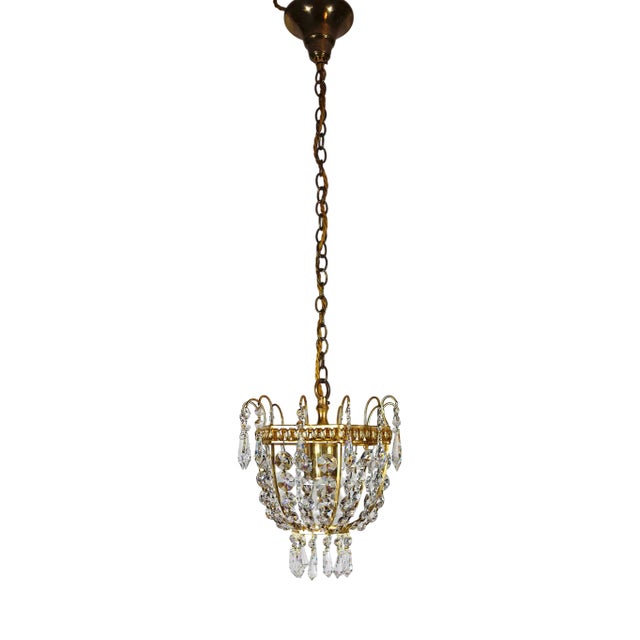 Brass and Lead Crystal Chandelier from Palwa, 1960s For Sale