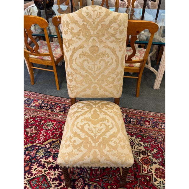 French Louis XIII Style High Back Damask Dining Chairs, Set of Six For Sale - Image 11 of 13
