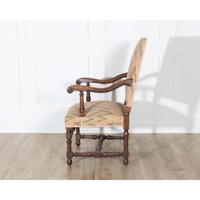 French Mid 20th Century Pair of Louis XIII Style Oak Armchairs with Upholstered Backs and Seats For Sale - Image 3 of 11