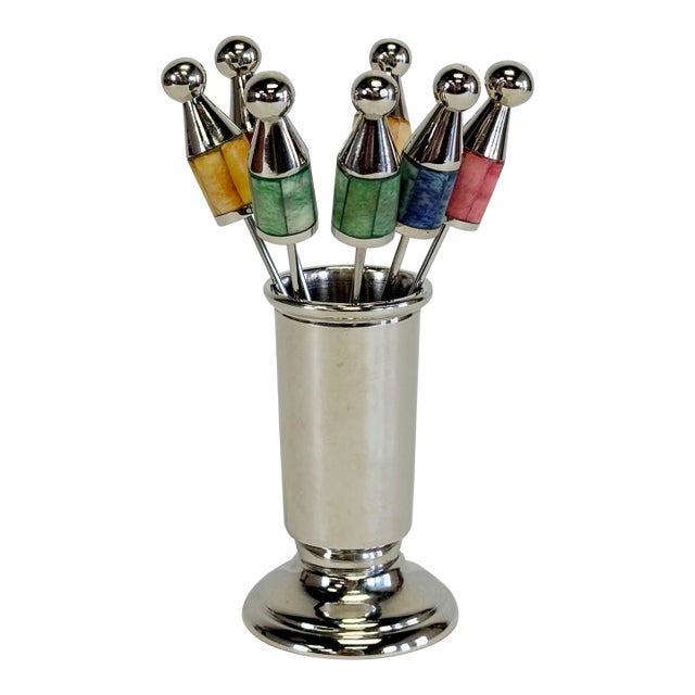 Vintage Hors d'Oeuvres Polished Stone Skewers, Set of 7 For Sale