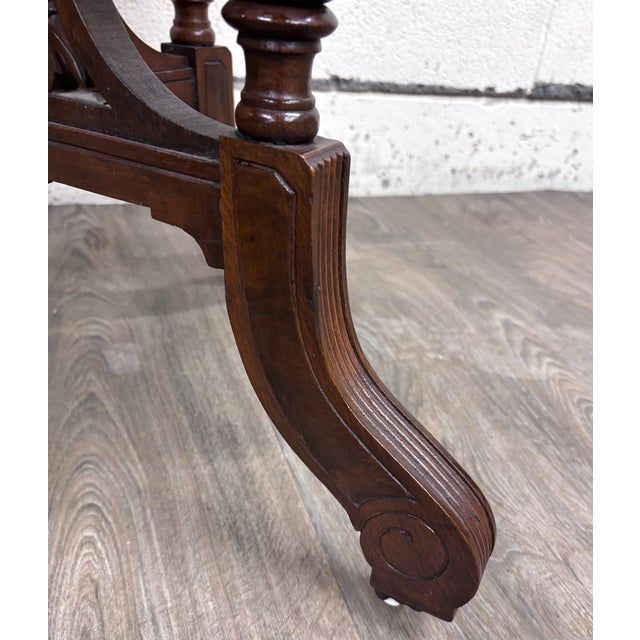 Antique Victorian Eastlake Renaissance Revival Marble Walnut Center Parlor Table For Sale In Kansas City - Image 6 of 13