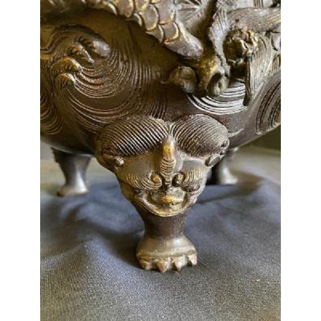 Late 19th Century Chinese Bronze Foo Dog Incense Burner For Sale - Image 4 of 10