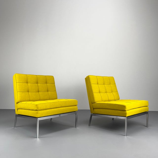 Mid-Century Modern Vintage Yellow Minimalist Lounge Chairs by Florence Knoll for Knoll International, 1960s, Set of 2 For Sale - Image 3 of 15